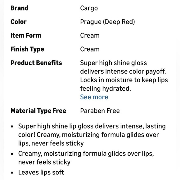 Cargo Cosmetics Essential Lip Gloss Prague Deep Red Super High Shine Makeup - Picture 13 of 13